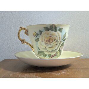 Regency Bone China Tea Cup & Saucer Yellow Rose Floral Gold Trim England Vintage